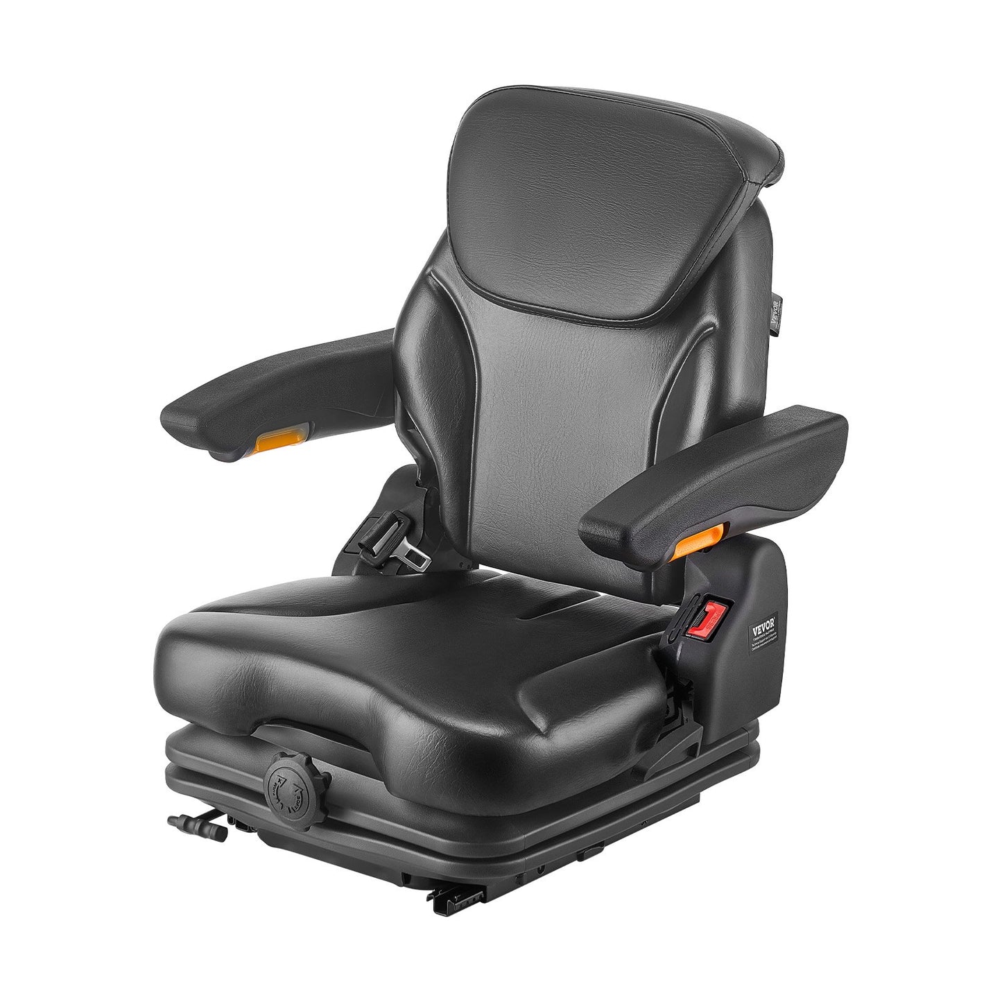 Universal Forklift Seat, Tractor Suspension Seat with Adjustable Back, Armrest, Headrest & Safety Belt, Secure Fold Down Tractor Seat with Micro Switch, Lawnmower Seat for Skid Loader Bulldozer