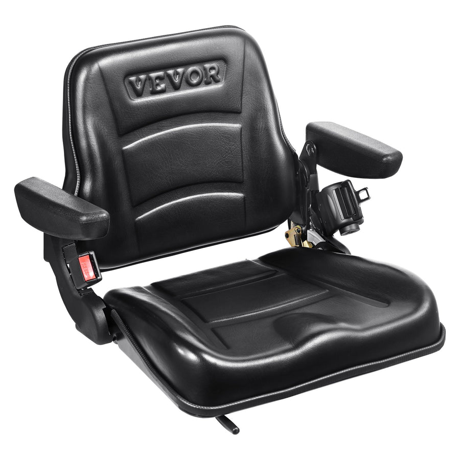 VEVOR Universal Forklift Seat, Fold Down Tractor Seat with Adjustable Angle Back, Micro Switch, Seatbelt and Armrests, 16-34 cm Slot Tractor Seat for Tractor Loader Excavator
