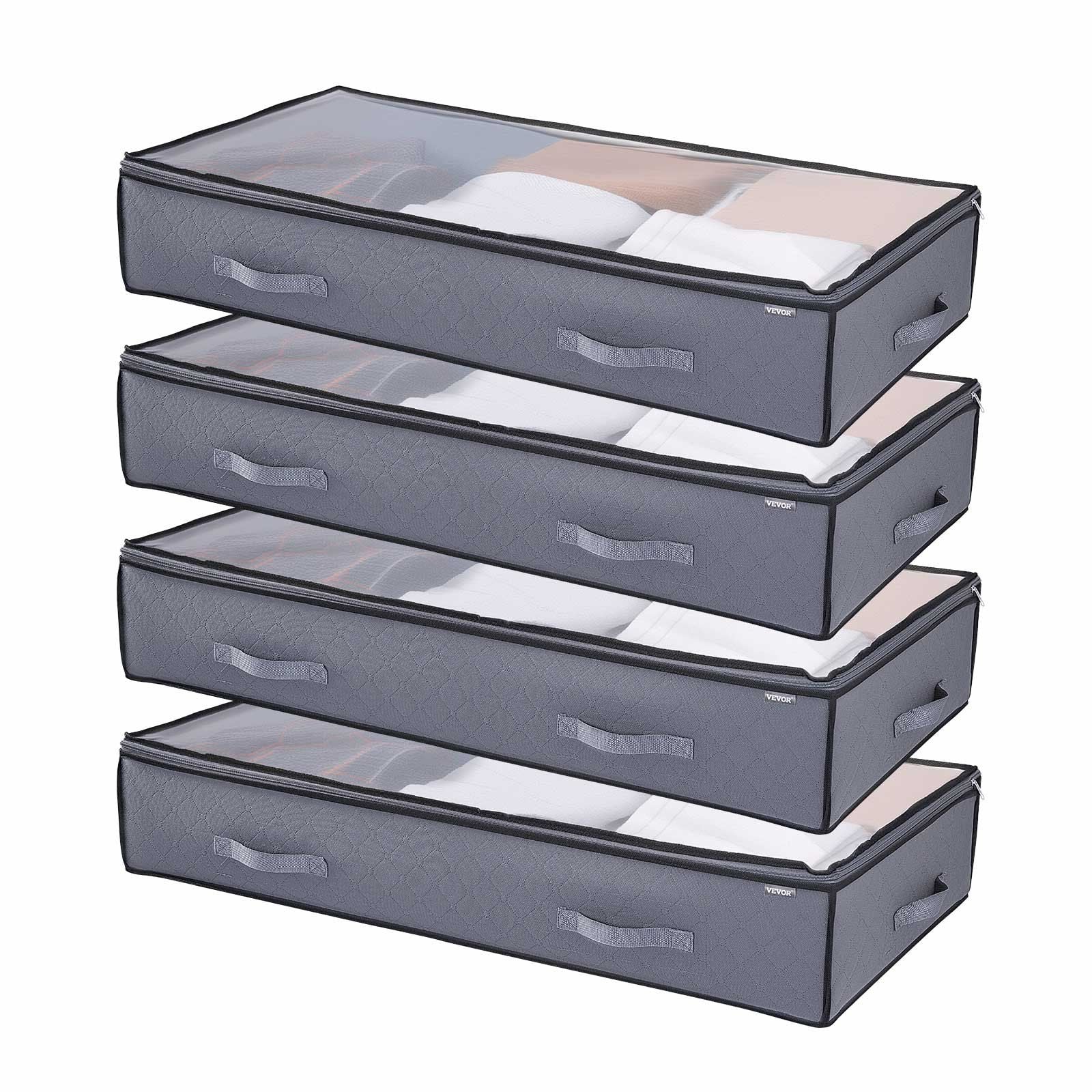 Under Bed Storage with Clear Lids, 996 x 500 x 180 mm, 90L Large Underbed Clothes Storage Containers, Low Profile Under Bed Drawer Shoe Organizer Bins Box for Blanket Shoe Bedroom, 4 Pack