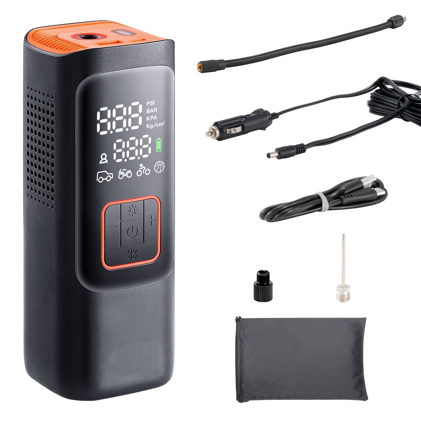 Tire Inflator Portable Air Compressor, 7800mAh 3.7V Battery Electric Air Pump, 2X Faster 160PSI Cordless Smart Air Pump with LCD Pressure Gauge, LED Light for Cars, E-Bikes, Motorcycles, Balls
