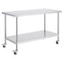 Stainless Steel Work Table 30 x 60 x 38 Inch, with 4 Wheels, 3 Adjustable Height Levels, Heavy Duty Food Prep Worktable for Commercial Kitchen Restaurant, Silver