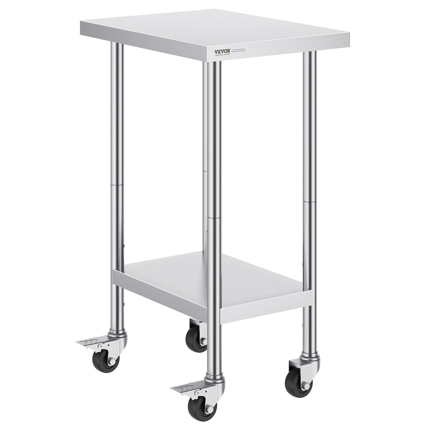 Stainless Steel Work Table 24 x 18 x 38 Inch, with 4 Wheels, 3 Adjustable Height Levels, Heavy Duty Food Prep Worktable for Commercial Kitchen Restaurant, Silver