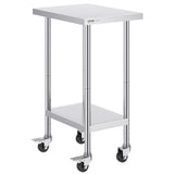 Stainless Steel Work Table 24 x 18 x 38 Inch, with 4 Wheels, 3 Adjustable Height Levels, Heavy Duty Food Prep Worktable for Commercial Kitchen Restaurant, Silver