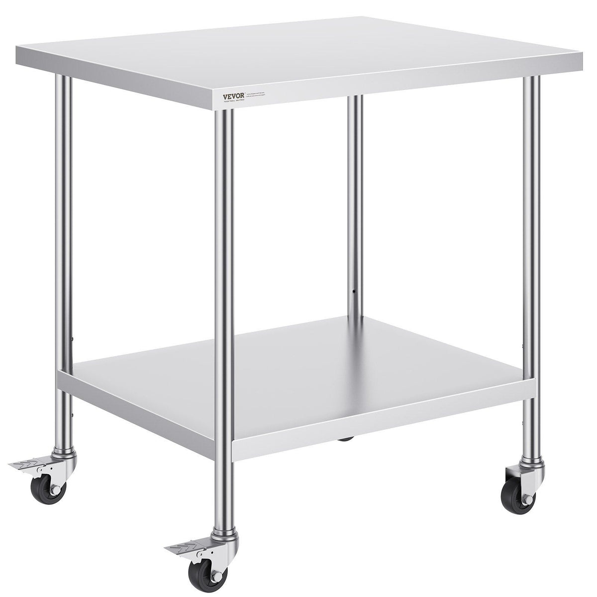 Stainless Steel Work Table 30 x 36 x 38 Inch, with 4 Wheels, 3 Adjustable Height Levels, Heavy Duty Food Prep Worktable for Commercial Kitchen Restaurant, Silver