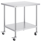 Stainless Steel Work Table 30 x 18 x 38 Inch, with 4 Wheels, 3 Adjustable Height Levels, Heavy Duty Food Prep Worktable for Commercial Kitchen Restaurant, Silver
