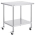 Stainless Steel Work Table 30 x 18 x 38 Inch, with 4 Wheels, 3 Adjustable Height Levels, Heavy Duty Food Prep Worktable for Commercial Kitchen Restaurant, Silver