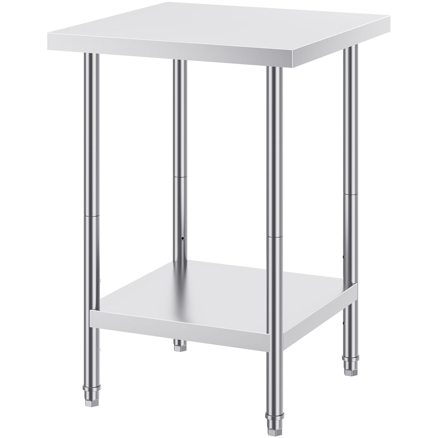 Stainless Steel Prep Table, 24 x 24 x 34 Inch, Heavy Duty Metal Worktable with 3 Adjustable Height Levels, Commercial Workstation for Kitchen Garage Restaurant Backyard