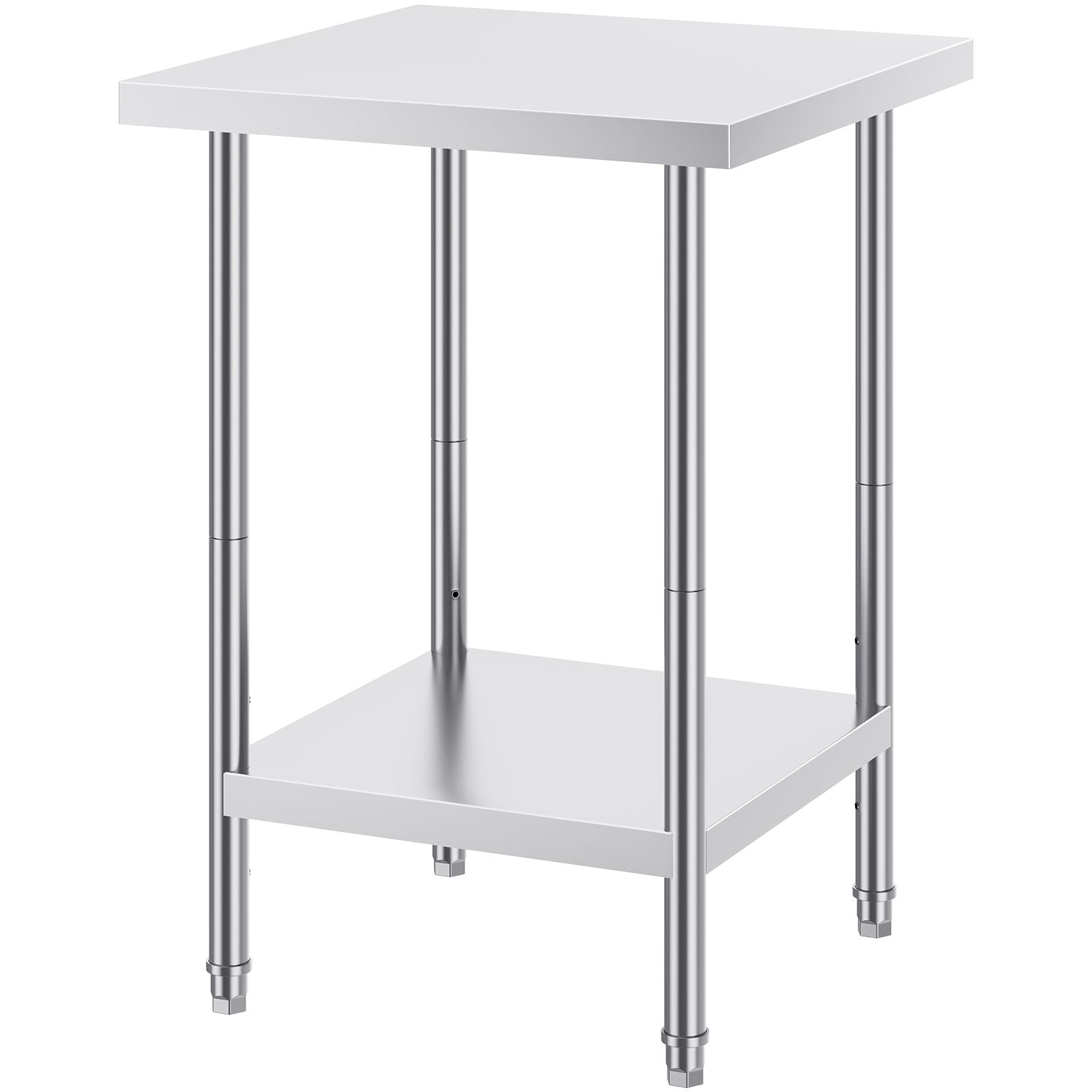 Stainless Steel Prep Table, 24 x 24 x 34 Inch, Heavy Duty Metal Worktable with 3 Adjustable Height Levels, Commercial Workstation for Kitchen Garage Restaurant Backyard