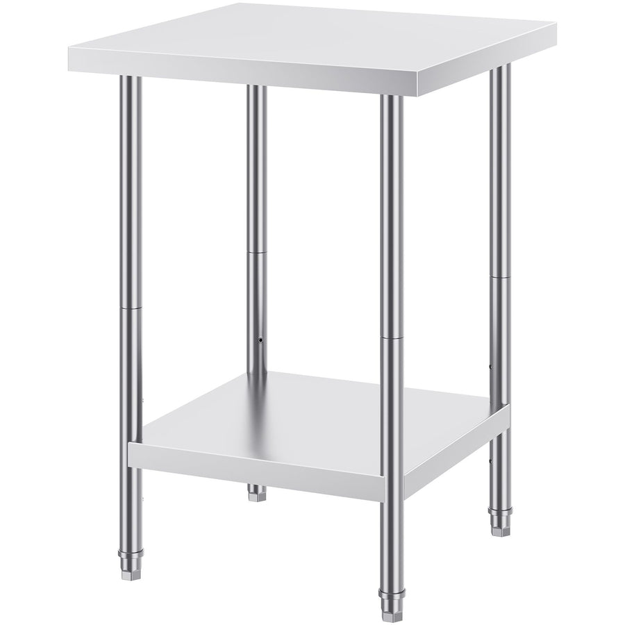 Stainless Steel Prep Table, 24 x 24 x 34 Inch, Heavy Duty Metal Worktable with 3 Adjustable Height Levels, Commercial Workstation for Kitchen Garage Restaurant Backyard