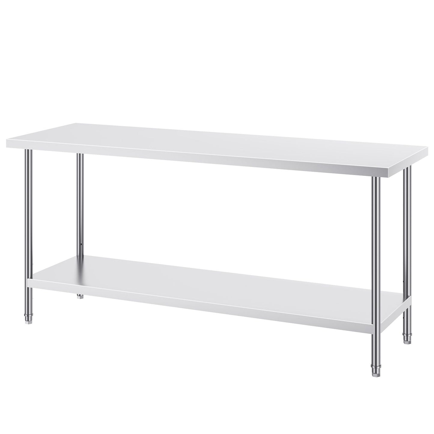 Stainless Steel Prep Table, 24 x 72 x 34 Inch, Heavy Duty Metal Worktable with 3 Adjustable Height Levels, Commercial Workstation for Kitchen Garage Restaurant Backyard