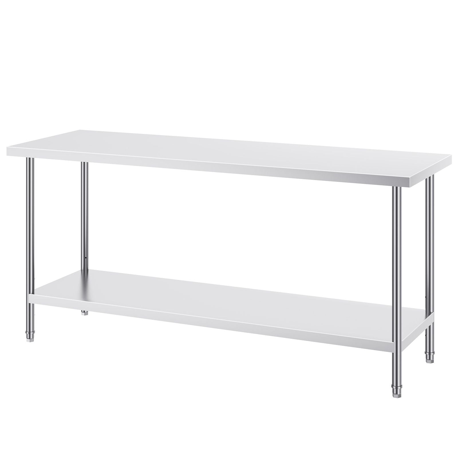Stainless Steel Prep Table, 24 x 72 x 34 Inch, Heavy Duty Metal Worktable with 3 Adjustable Height Levels, Commercial Workstation for Kitchen Garage Restaurant Backyard