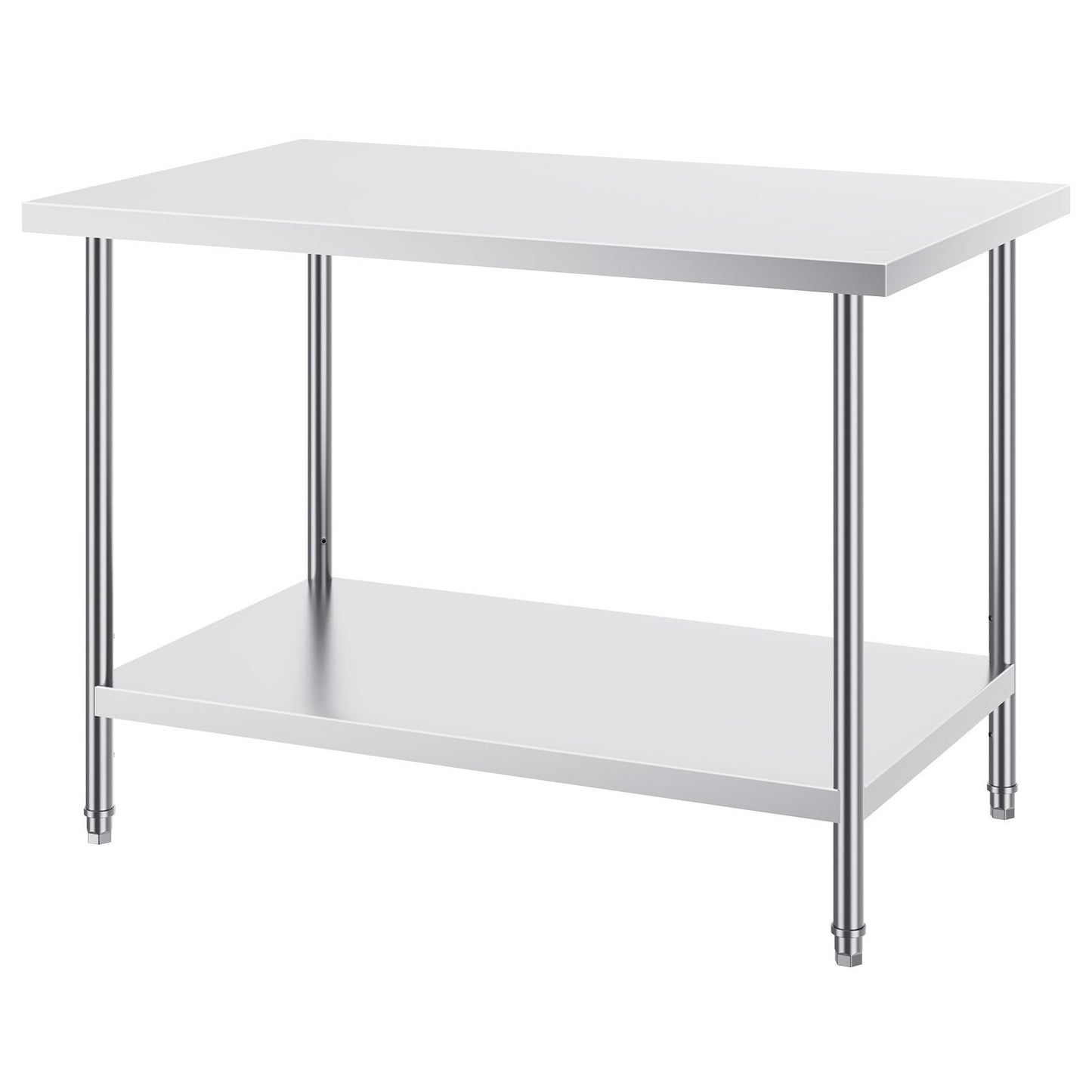 Stainless Steel Prep Table, 30 x 48 x 34 Inch, Heavy Duty Metal Worktable with 3 Adjustable Height Levels, Commercial Workstation for Kitchen Garage Restaurant Backyard