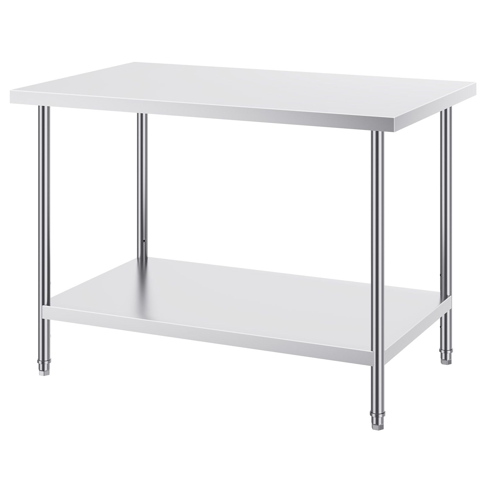 Stainless Steel Prep Table, 30 x 48 x 34 Inch, Heavy Duty Metal Worktable with 3 Adjustable Height Levels, Commercial Workstation for Kitchen Garage Restaurant Backyard