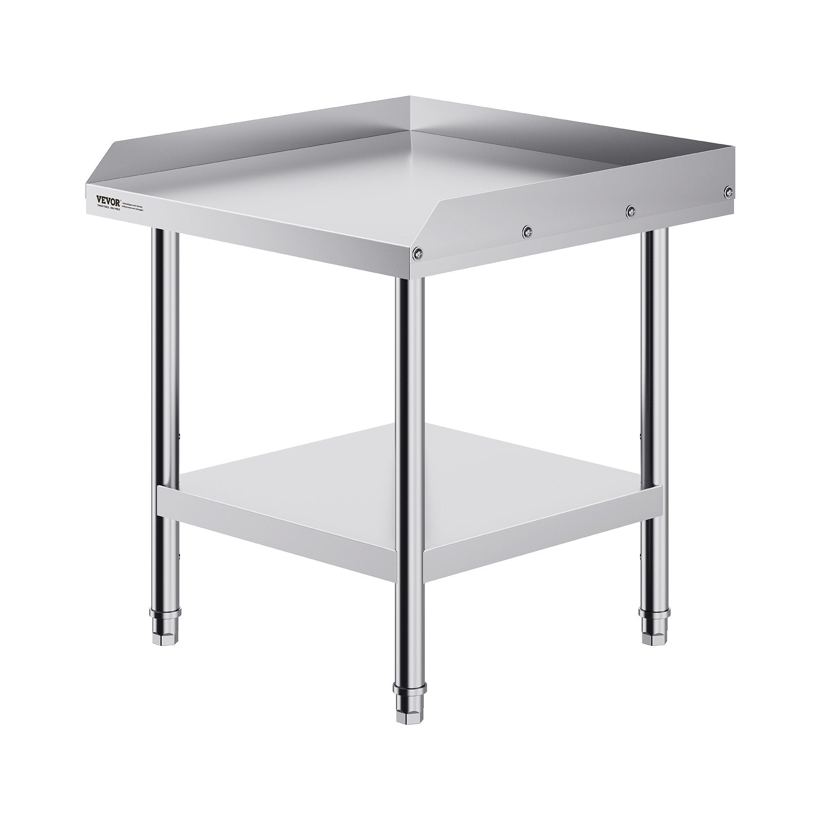 Stainless Steel Work Table, 24 x 24 x 26 Inch Commercial Food Prep Worktable, 3-Sided Backsplash Heavy Duty Prep Worktable, Metal Work Table with Adjustable Height for Restaurant Home Hotel