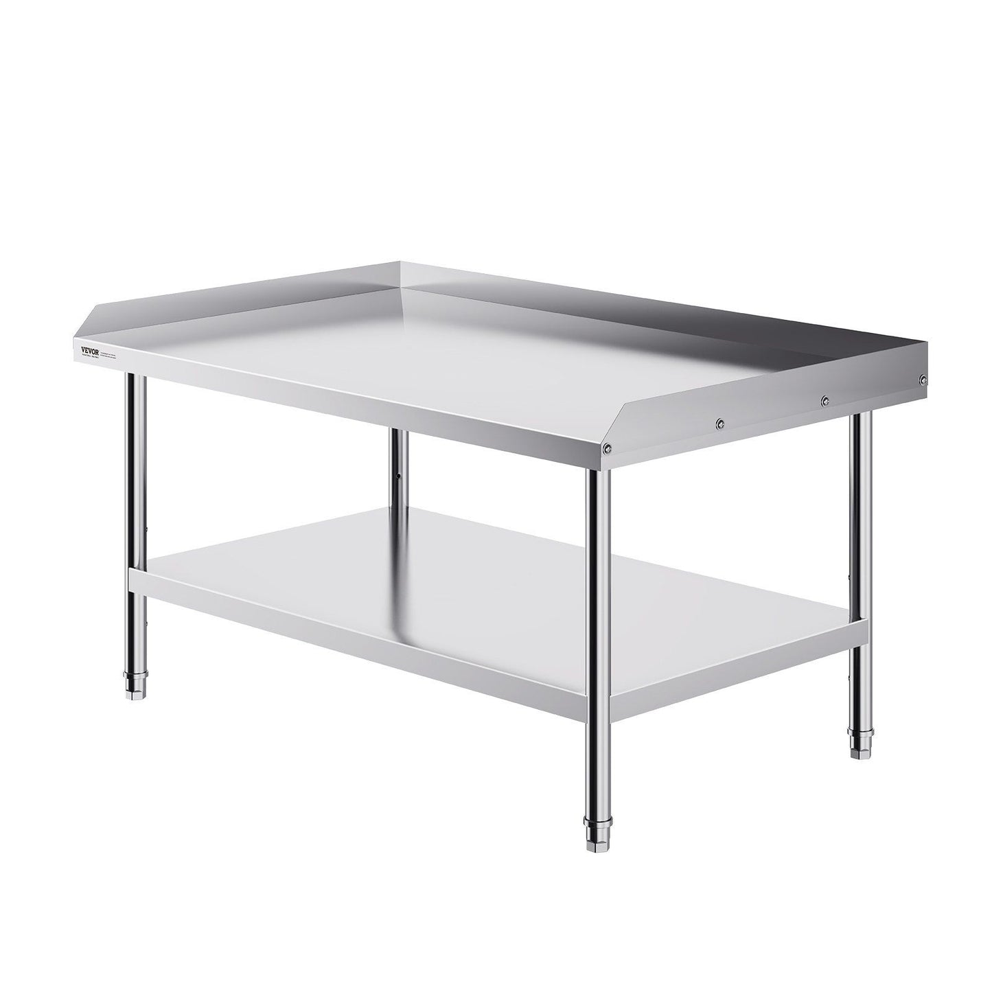 Stainless Steel Work Table, 762 x 1219 x 660 mm Commercial Food Prep Worktable, 3-Sided Backsplash Heavy Duty Prep Worktable, Metal Work Table with Adjustable Height for Restaurant Home Hotel
