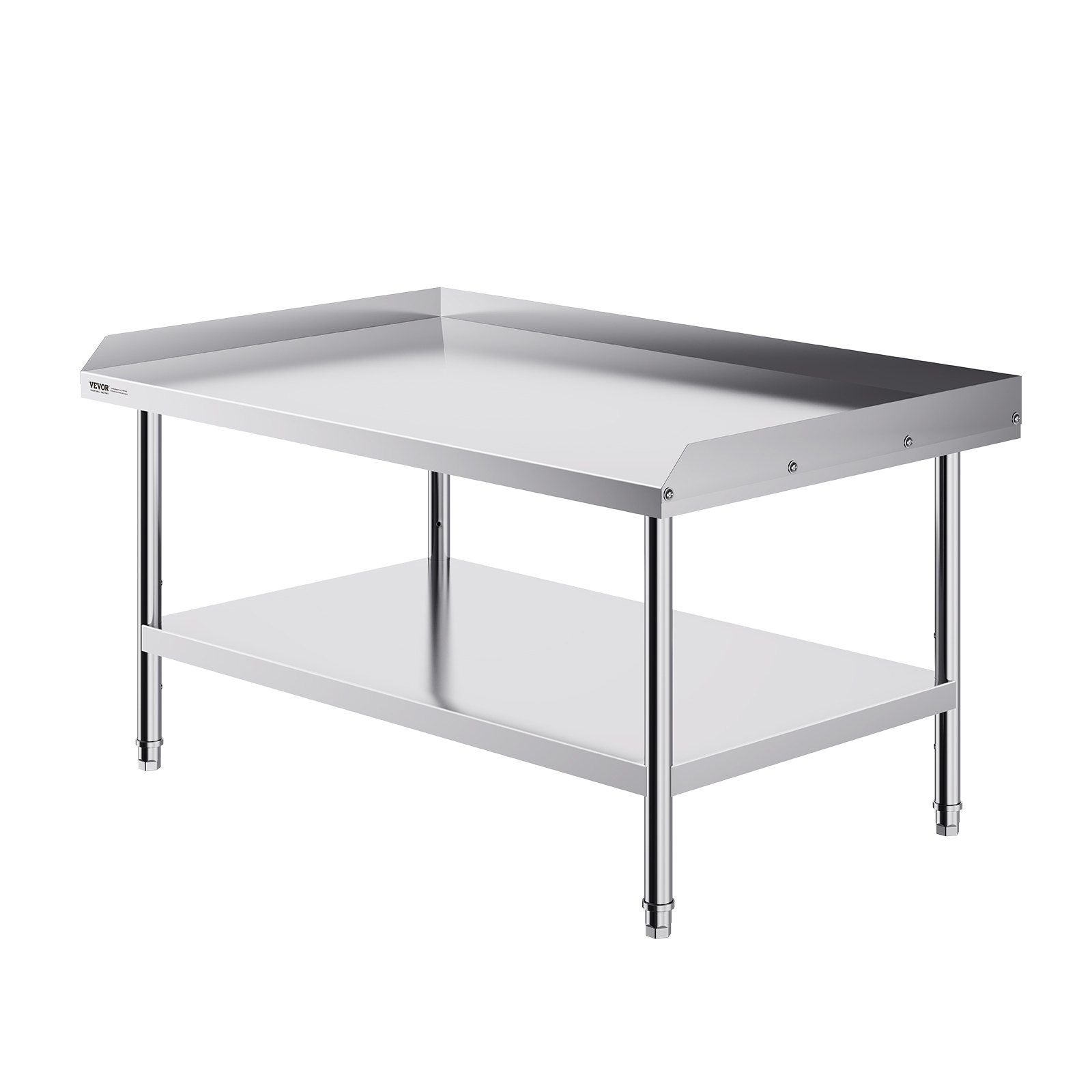 Stainless Steel Work Table, 762 x 1219 x 660 mm Commercial Food Prep Worktable, 3-Sided Backsplash Heavy Duty Prep Worktable, Metal Work Table with Adjustable Height for Restaurant Home Hotel