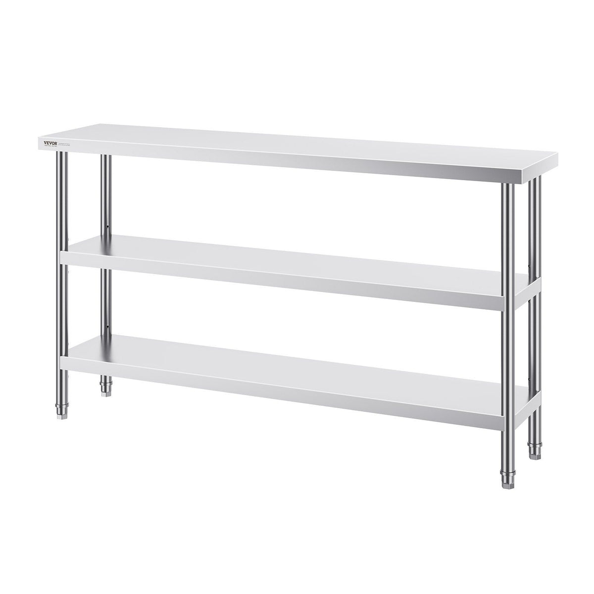 Stainless Steel Food Prep Table, 356 x 1524 x 864 mm Commercial Kitchen Worktable, with 2 Adjustable Undershelf, Heavy Duty Prep Table Metal Work Table for BBQ, Kitchen, Home, and Garage