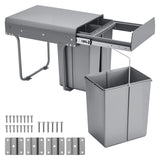 Pullout Trash Can for Kitchen Cabinets, 20+10+10L Double Under Sink Garbage Waste Recycling Bin, Under Mount Waste Container, with Heavy Duty Metal Full Extension Sliding System and Handle