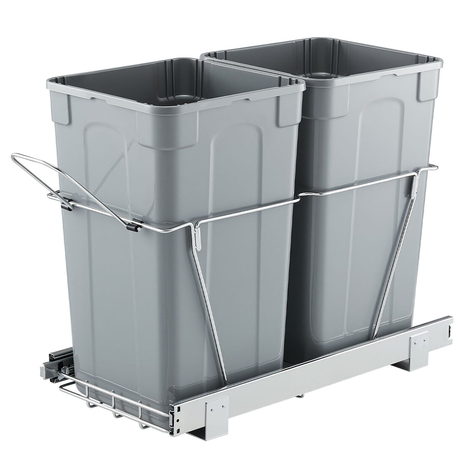 Pullout Trash Can for Kitchen Cabinets,Double Under Sink Garbage Waste Recycling Bin, Under Mount Waste Container, with Heavy Duty Metal Full Extension Sliding System and Handle