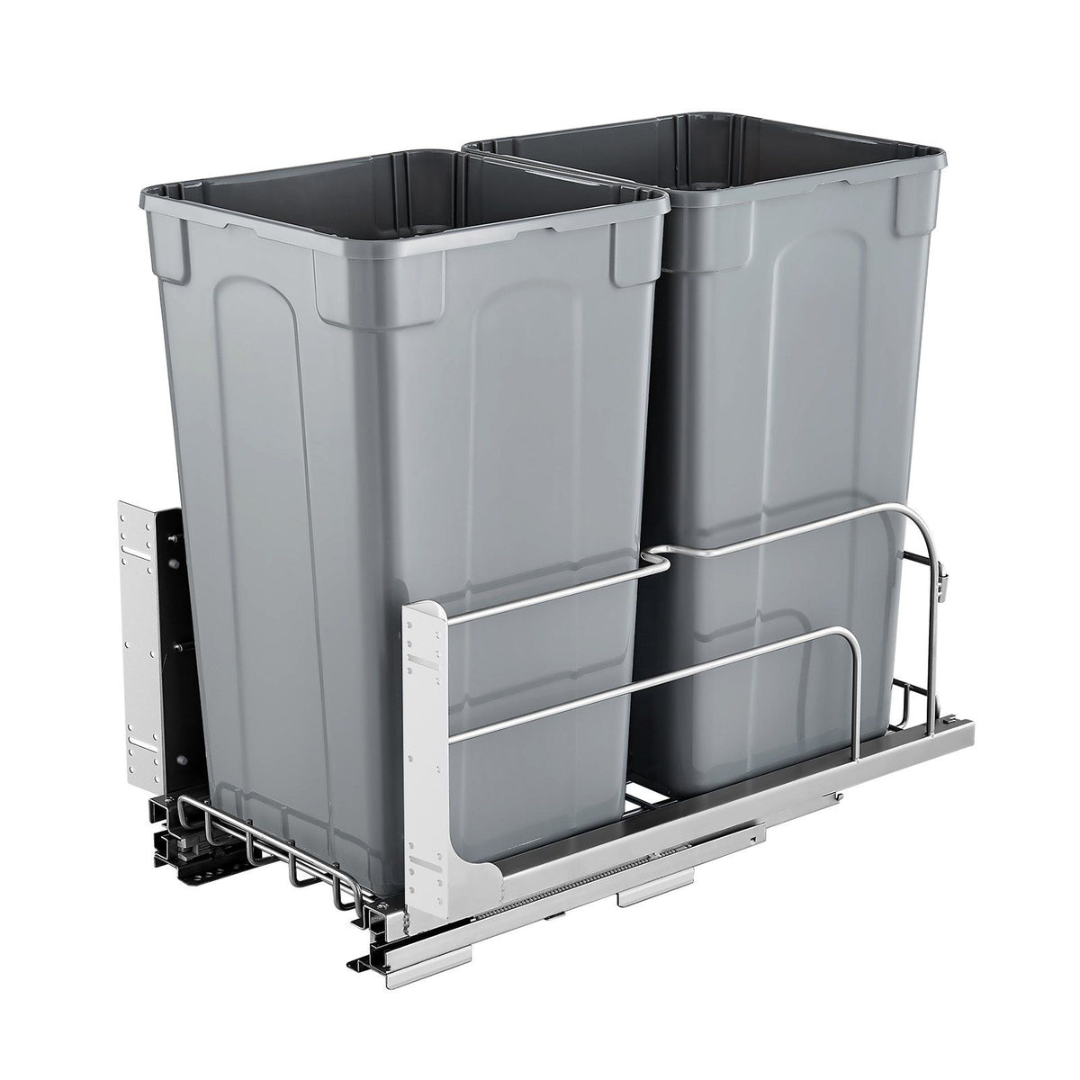 Pull-Out Trash Can, 27 QT x2 Double Under Mount Kitchen Waste Container, Heavy Duty Garbage Recycling Bin with Door Kit and Soft Close Slide, for Kitchen Cabinet, Sink, Under Counter (Grey)