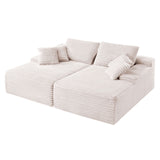 210 cm Oversized Double Chaise Lounge, Corduroy Fabric Sectional Sofa, Cozy Deep Seat Loveseat Sofa with Soft Cushions and Throw Pillows for Living Room Bedroom, No Assembly Required, Beige