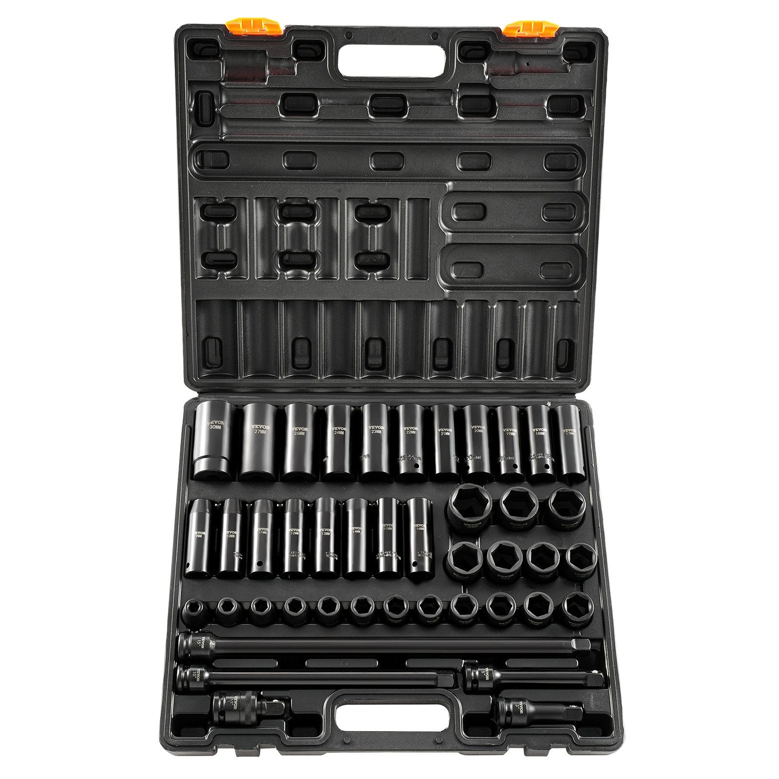 VEVOR Impact Socket Set 43 Piece Impact Sockets, Standard Socket Assortment, Drive Socket Set 6-Point Sockets Metric 9-30mm (Standard/Deep)