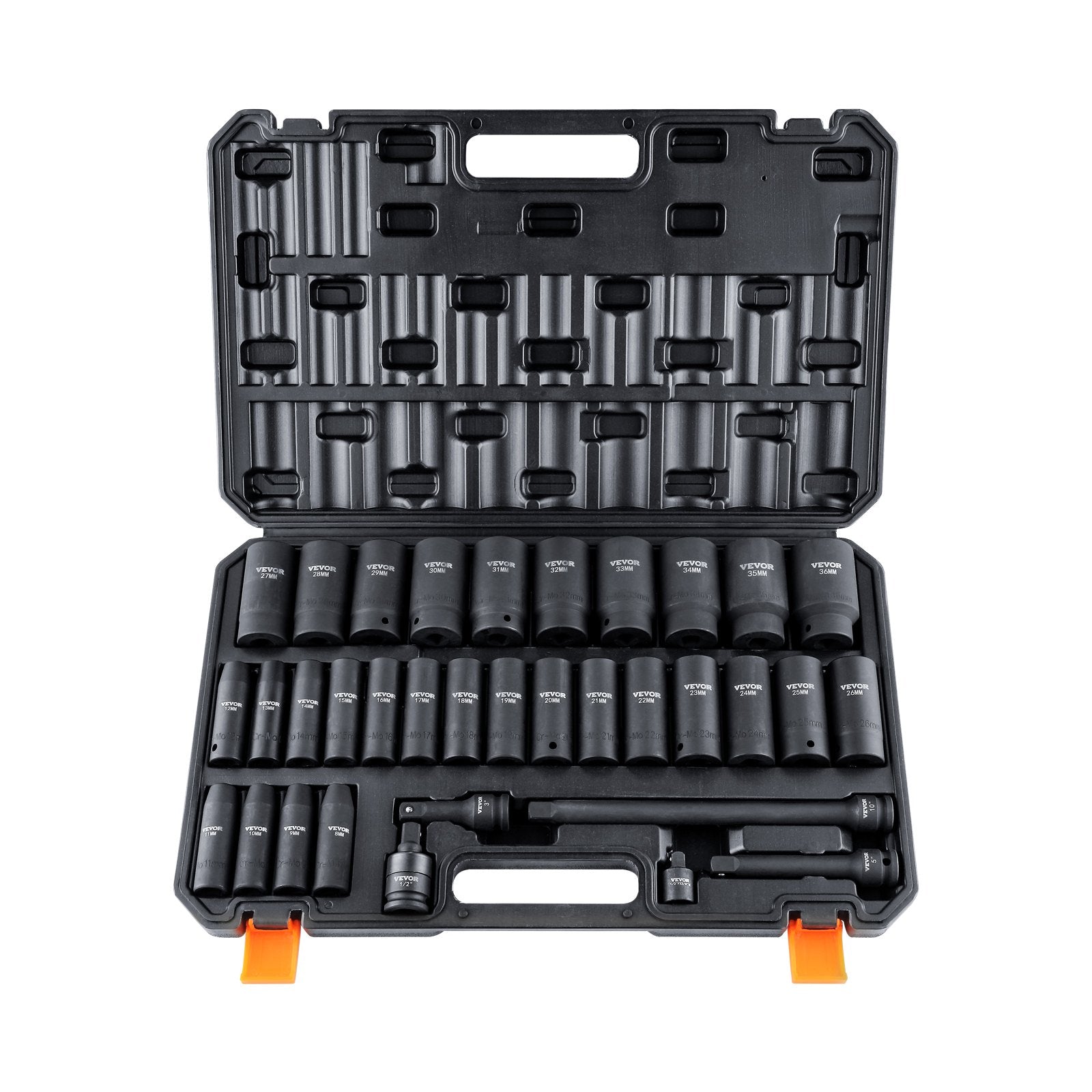 1/2" Drive Deep Impact Socket Set, 34pcs Socket Set Metric ï¼ˆ8-36mmï¼‰ 6 Point Cr-MO Alloy Steel for Auto Repair, Rugged Construction, Includes Heavy Duty Storage Case