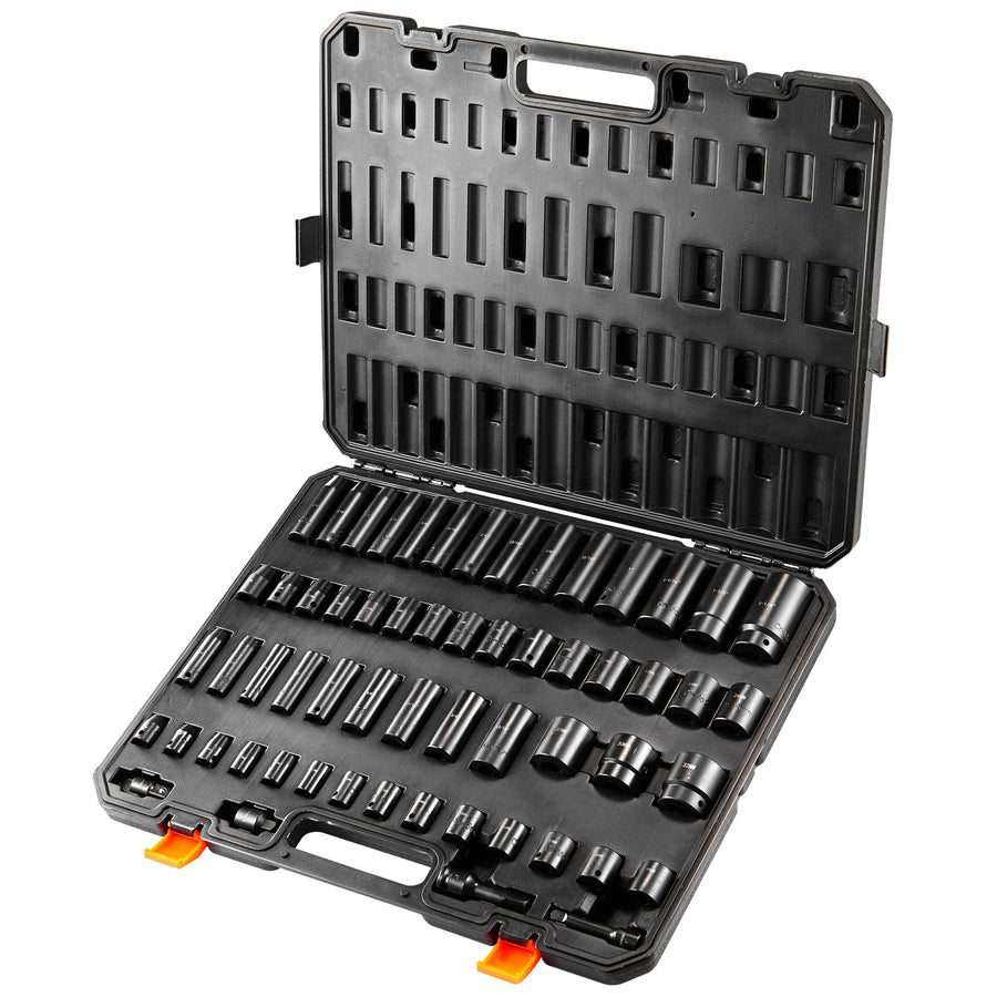 Impact Sockets Set 59pcs 6-Point 3/8" & 1/2" Drive Bit Ratchet Tool Kit
