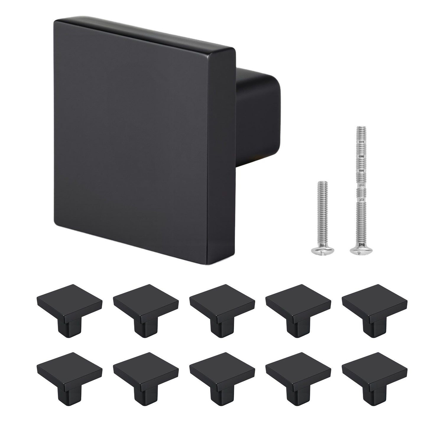 Cabinet Knobs, 10 Pack, 30 mm Black Zinc Alloy Drawer Pulls & Door Handles, Square Kitchen Solid Knobs Dresser Handles, Cupboard Hardware with Screws for Kitchen Bathroom Closet Cabinets Drawers