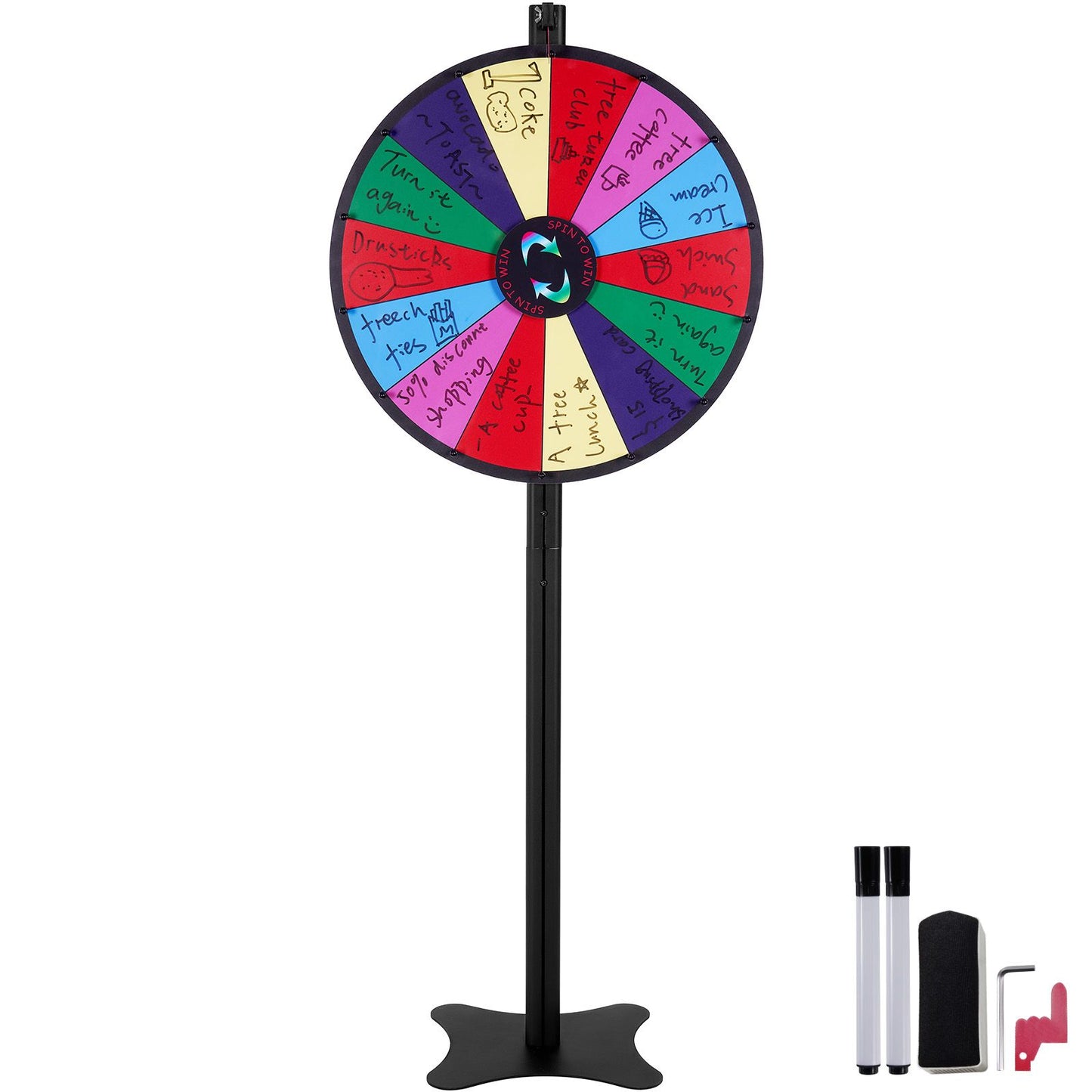 24 inch Spinning Prize Wheel, 14 Slots Spinning Wheel, Roulette Wheel with a Dry Erase and 2 Markers, Tabletop or Floor Standing Win Fortune Spin Games in Party Pub Trade Show Carnival