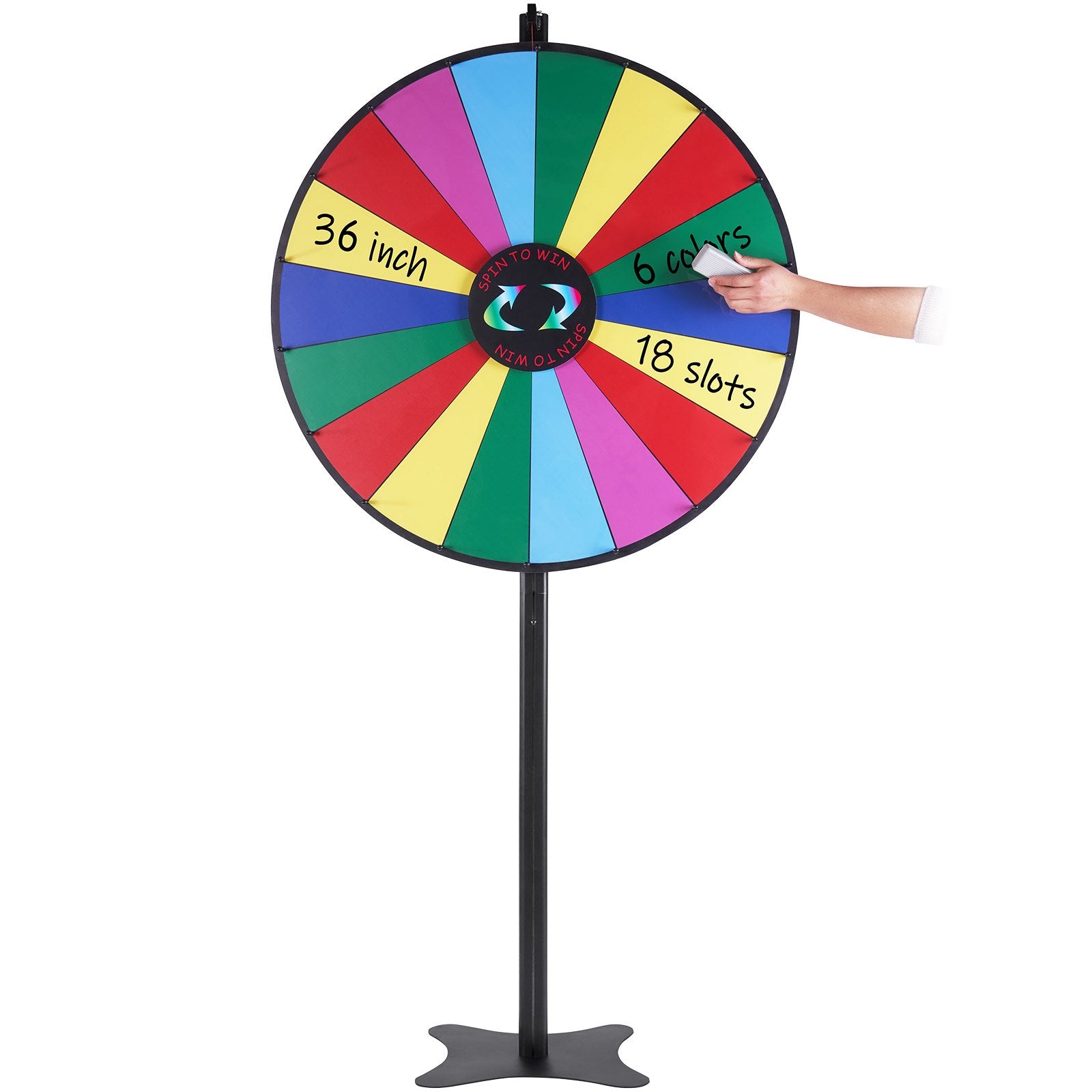 VEVOR 36 inch Spinning Prize Wheel, 18 Slots Spinning Wheel, Roulette Wheel with a Dry Erase and 2 Markers, Tabletop or Floor Standing Win Fortune Spin Games in Party Pub Trade Show Carnival