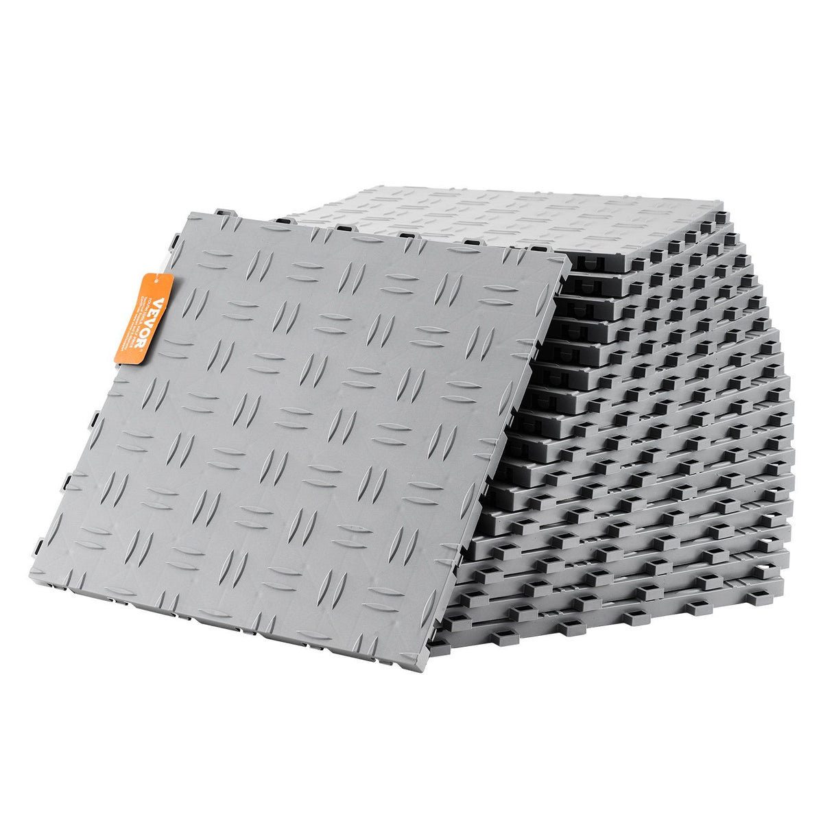 Garage Tiles Interlocking, 305 x 305 x 13.4 mm 25 Pack Garage Floor Covering Tiles, Non-Slip Double-Sided Texture Garage Flooring Tiles, for Garages, Basements, Repair Shops, Silver