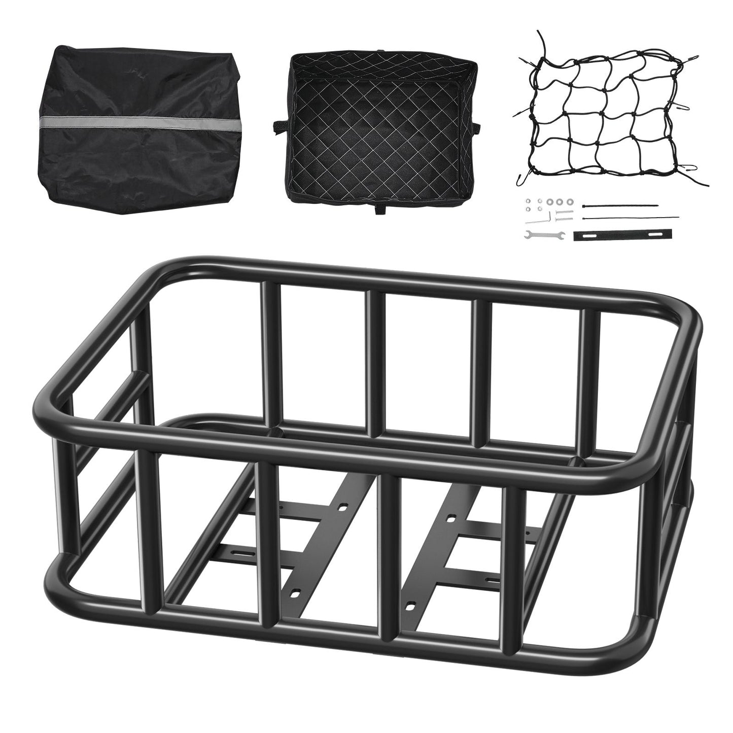 Rear Bike Basket Large Bicycle Basket with Cargo Net Rainproof Cover Liner