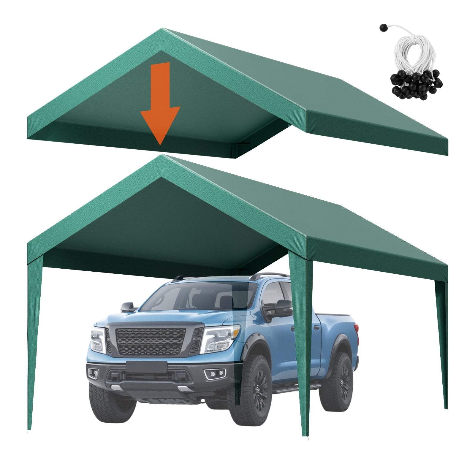 VEVOR Carport Replacement Canopy, 6 x 3 m Potable Garage Tent Top Tarp, UV-Resistant & Waterproof Car Shelter Tarp, Heavy Duty Car Port Cover with Ball Buggees, Dark Green, Frame Not Included