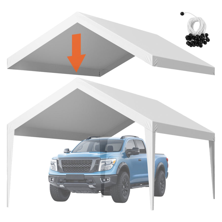VEVOR Carport Replacement Canopy, 6 x 3.6 m Potable Garage Tent Top Tarp, UV-Resistant & Waterproof Car Shelter Tarp, Heavy Duty Car Port Cover with Ball Buggees, White, Frame Not Included