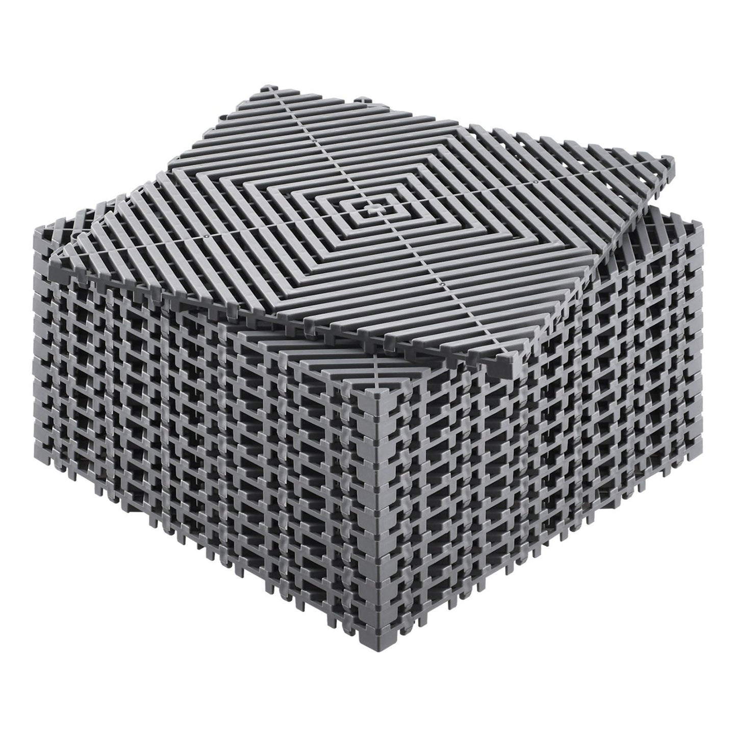 Interlocking Drainage Mat, 31 x 31 cm Modular Interlocking Cushion, 12 Pcs Splicing Drainage Mats, Non-Slip Gray PP Drainage Floor Tile and Shower Mat, for Garage, Garden, Kitchen & Outdoor