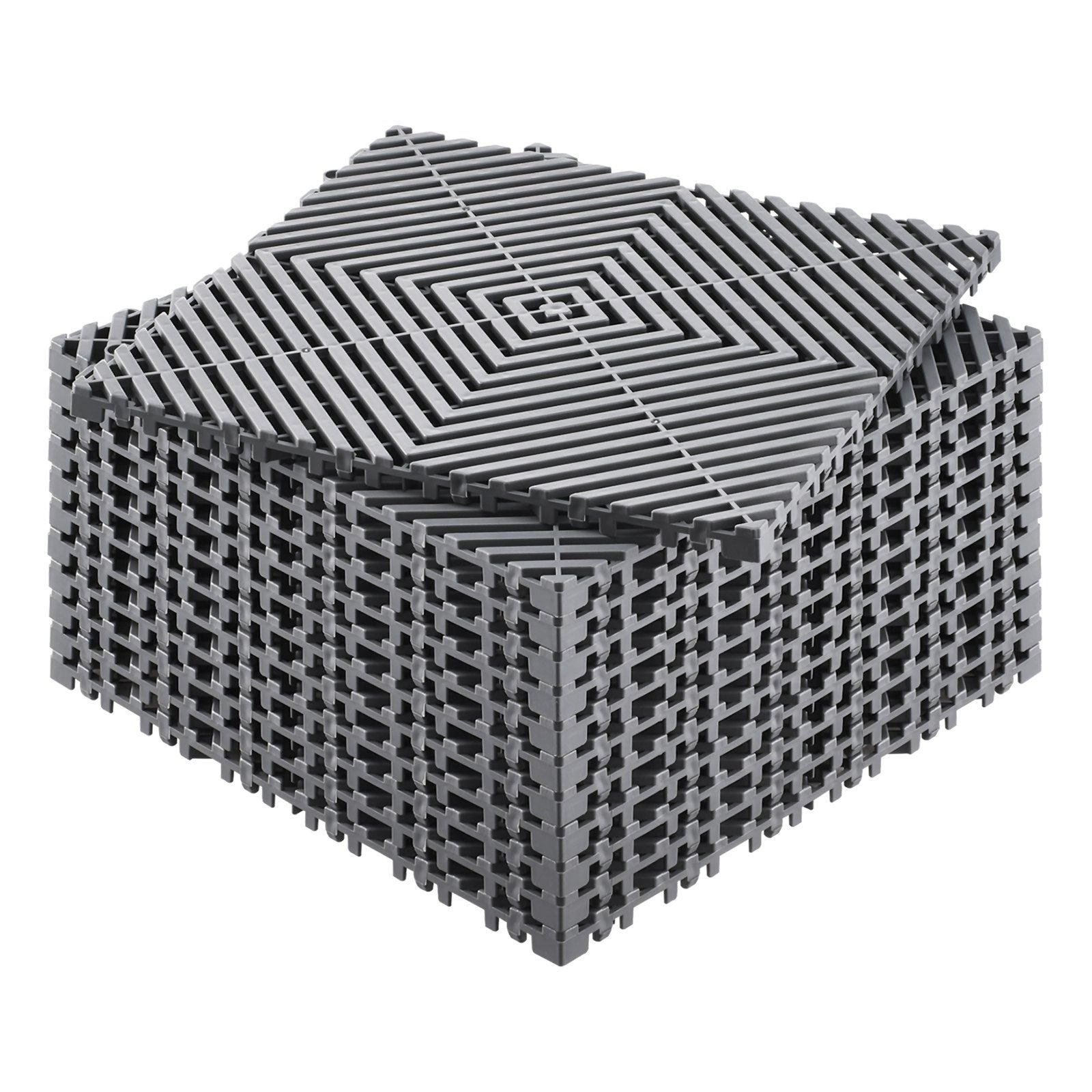 Interlocking Drainage Mat, 31 x 31 cm Modular Interlocking Cushion, 12 Pcs Splicing Drainage Mats, Non-Slip Gray PP Drainage Floor Tile and Shower Mat, for Garage, Garden, Kitchen & Outdoor