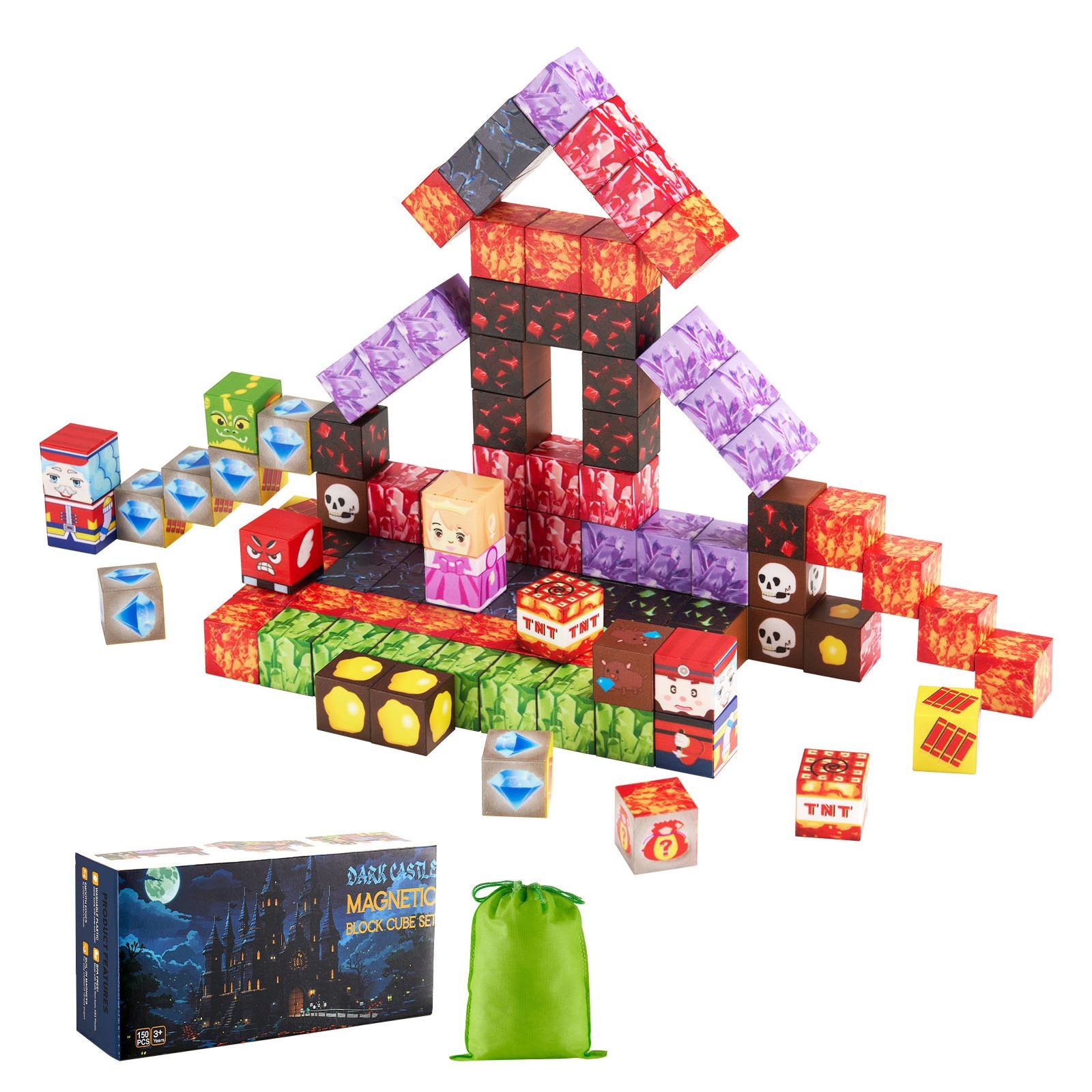 Magnetic Blocks, 150 PCS Dark Castle Set, Magnetic Building Cubes for Kids, STEM Montessori Sensory Toys for Christmas Birthday Gift, Construction Stacking Toy for 3+ Years Old Boys & Girls