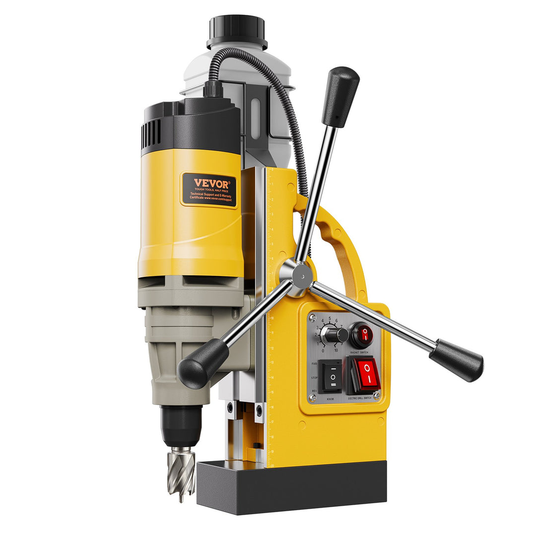 Magnetic Drill 1400W 2878 lbf Mag Drill Press 2 in Boring Diameter 6 Bits Yellow