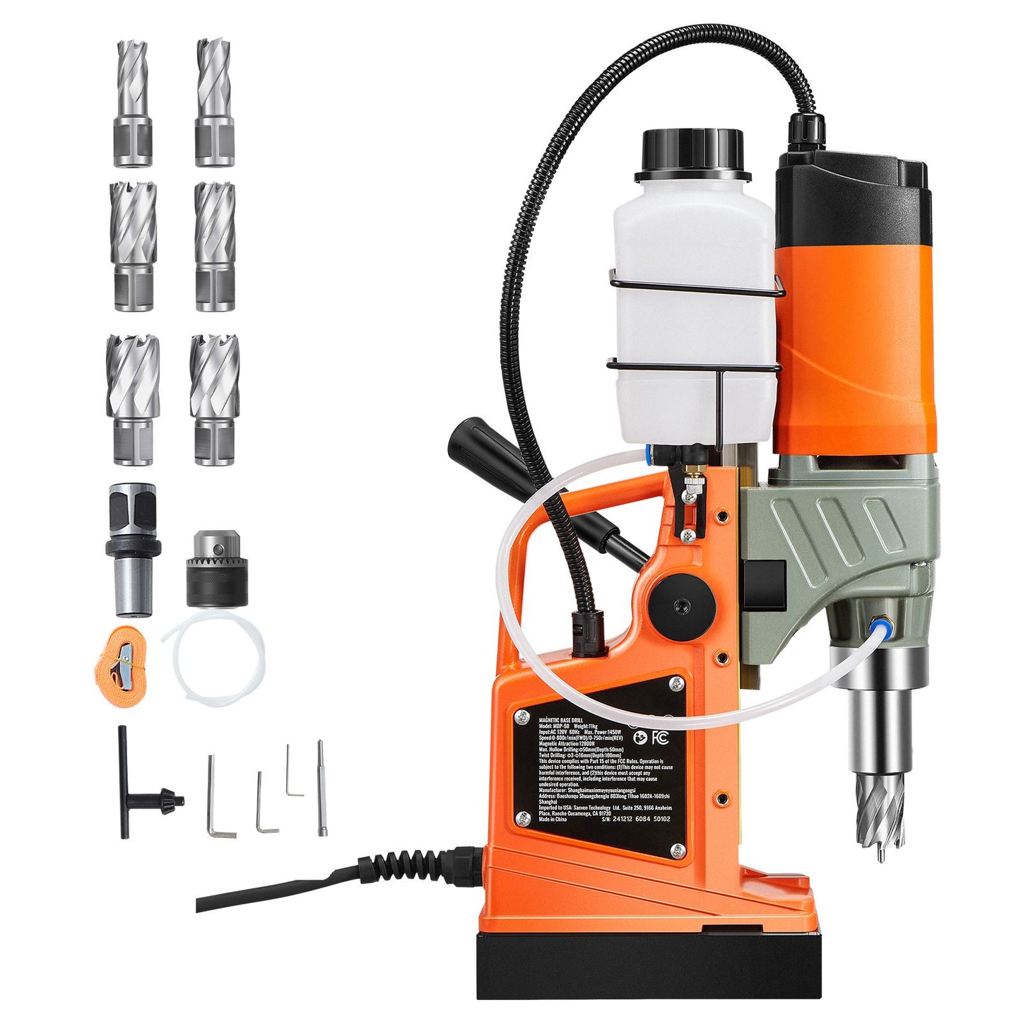 Magnetic Drill, 1450W Motor 2 in Boring Diameter, 2878 lbf Portable Electric Mag Drill Press, with 6 Coring Bits, Variable Speed, Drilling Machine for Metal Surface, Home Improvement Industry