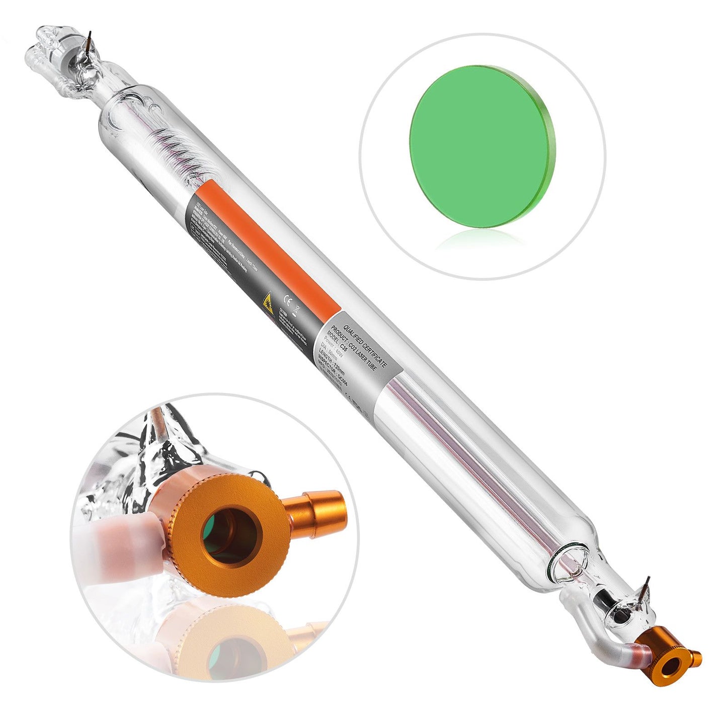 Laser Tube, 40W CO2 Laser Tube for Laser Engraver and Cutter Machine, 720 mm Length, 50 mm Diameter, Glass Laser Cutting Tube with TEM00 Beam Mode, for Wood Acrylic Fabric Leather Bamboo