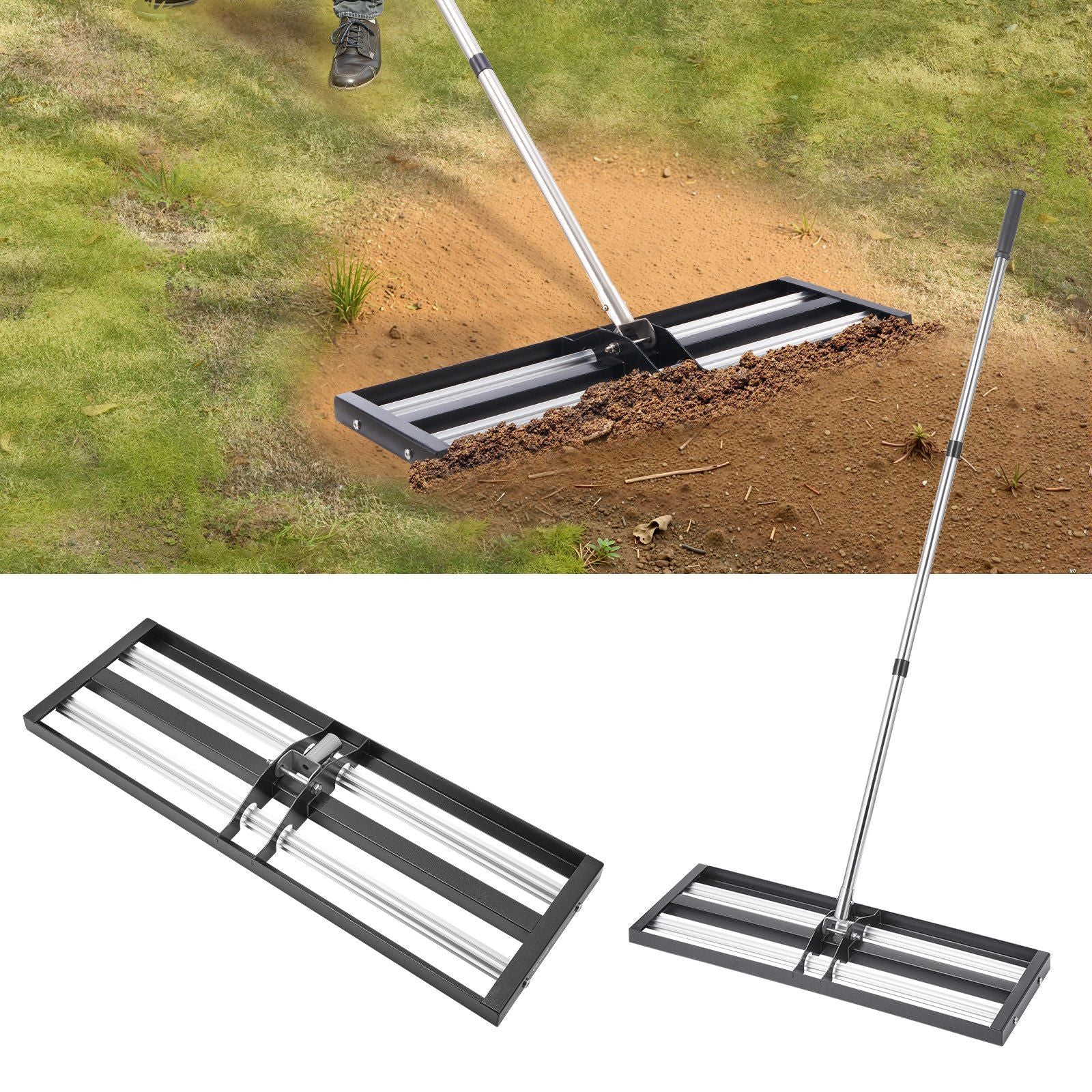 254 x 762 mm Lawn Leveling Rake with 2130 mm Adjustable Handle for Yard Garden