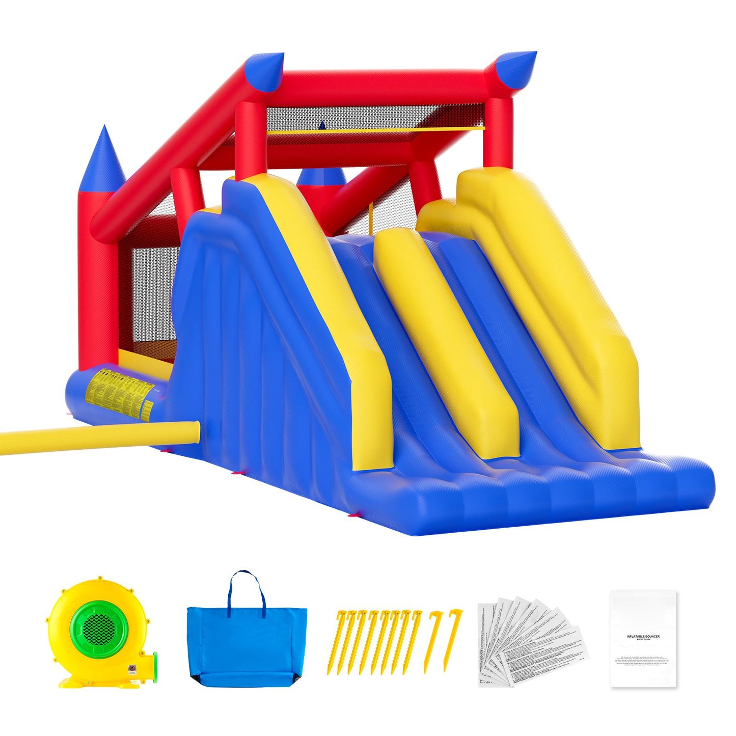 Inflatable Bounce House, Outdoor High Quality Playhouse Trampoline, Jumping Bouncer with Blower, Slide, and Storage Bag, Family Backyard Bouncy Castle, for Kid Ages 3_8 Years, 4.6x2.6x2.3m