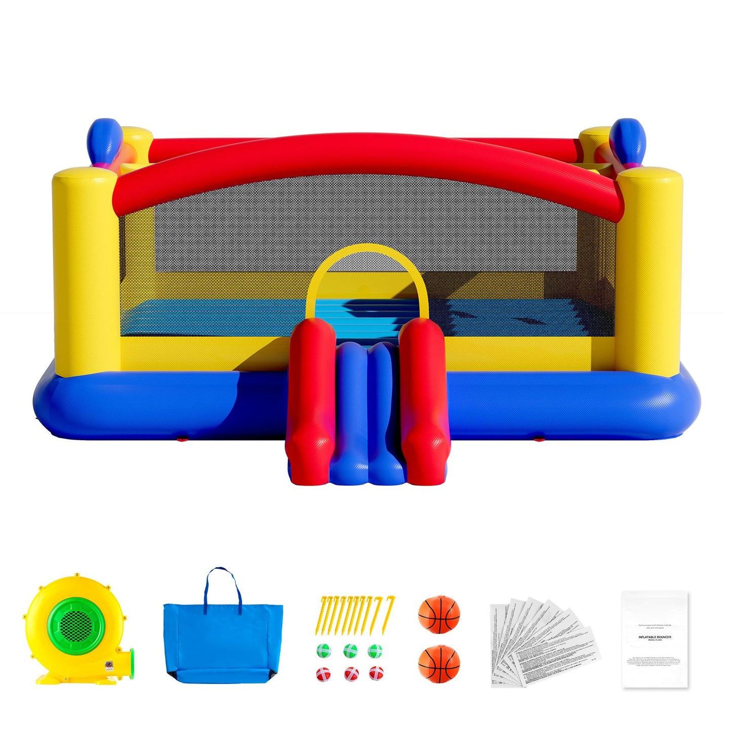 Inflatable Bounce House, Outdoor High Quality Playhouse Trampoline, Jumping Bouncer with Blower, Slide, and Storage Bag, Family Backyard Bouncy Castle, for Kid Ages 3_10 Years, 4.5x4.4x2m