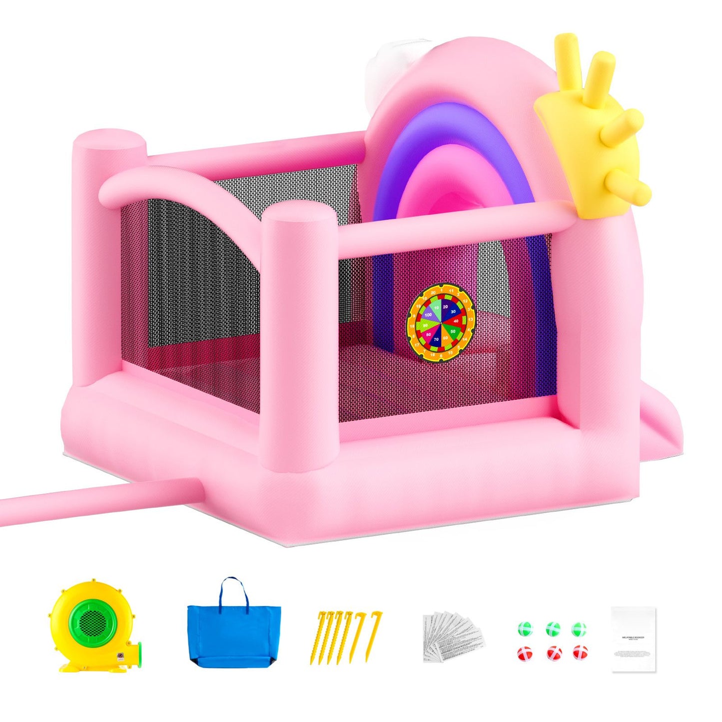 Inflatable Bounce House, Indoor Outdoor Playhouse Trampoline, Kid Jumping Bouncer with Blower, Slide, Storage Bag, Family Backyard Bouncy Castle, for Girls Boys Ages 3_8 Years, 2.8x2.3x2.3m
