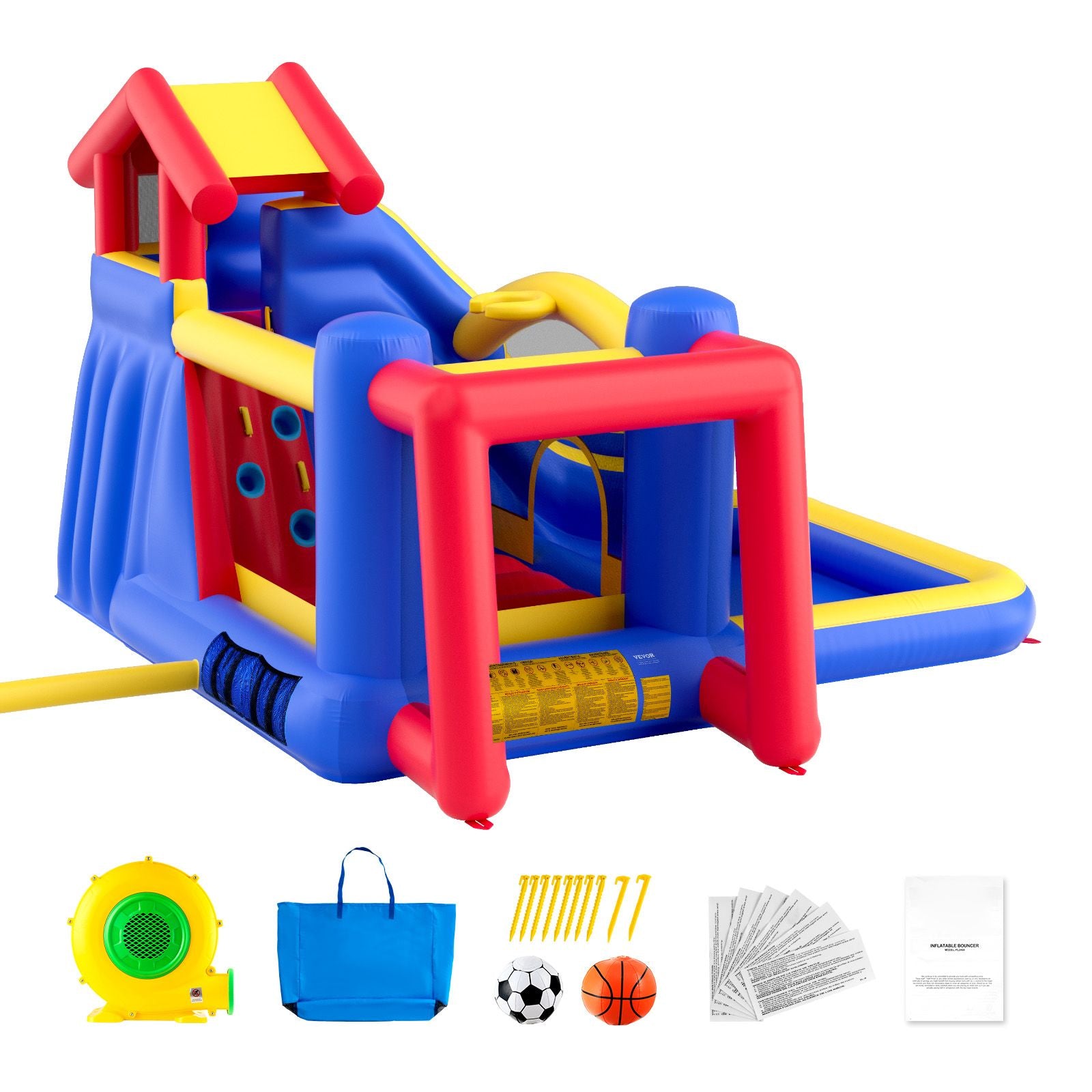 Inflatable Bounce House, Outdoor High Quality Playhouse Trampoline, Jumping Bouncer with Blower, Slide, and Storage Bag, Family Backyard Bouncy Castle, for Kid Ages 3_8 Years, 3.3x3x2.3m