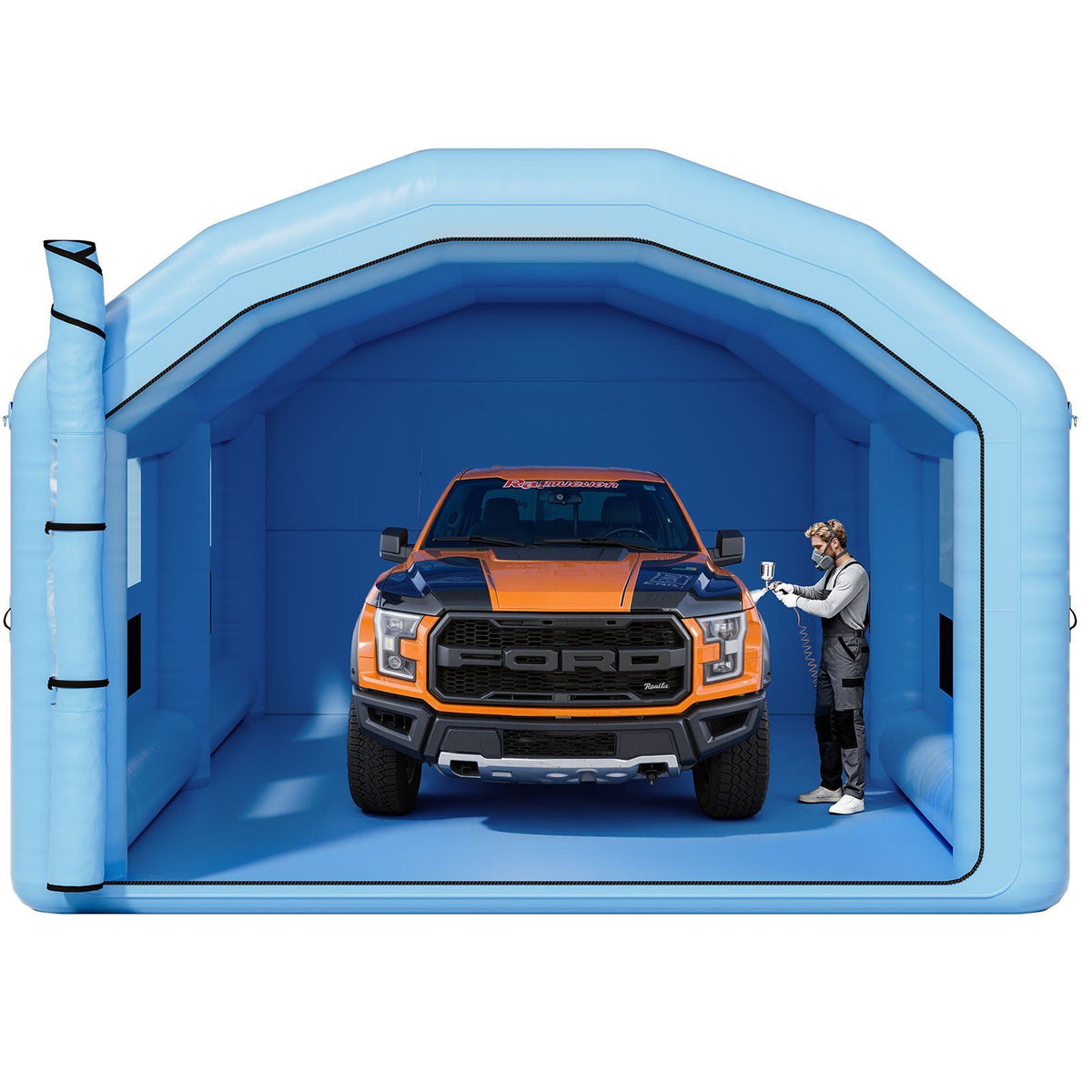 Inflatable Paint Booth, 10 x 6 x 4 m, Inflatable Spray Booth with 950W and 1100W Blowers and Air Filter System, Round Roof, for Painting Car, Truck, Furniture, and Automotive Sheet Metal