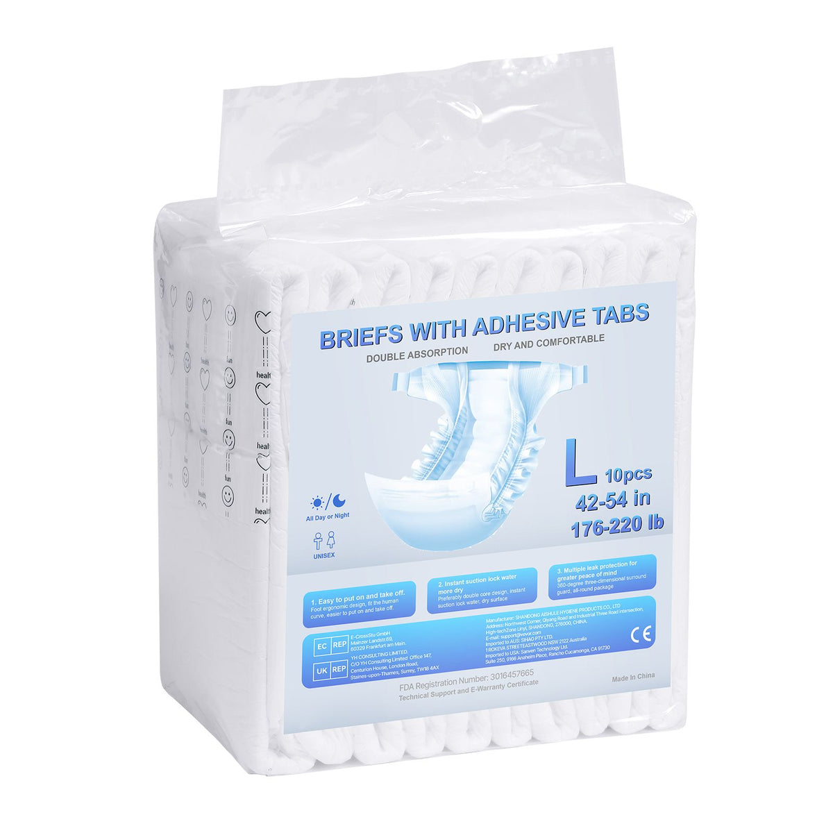 Adult Briefs with Adhesive Tabs Incontinence Briefs for Men Women L Size
