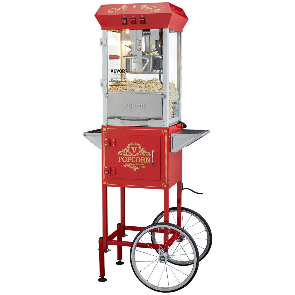 Popcorn Popper Machine with Cart Popcorn Maker 850W 8 Oz 48 Cups Red
