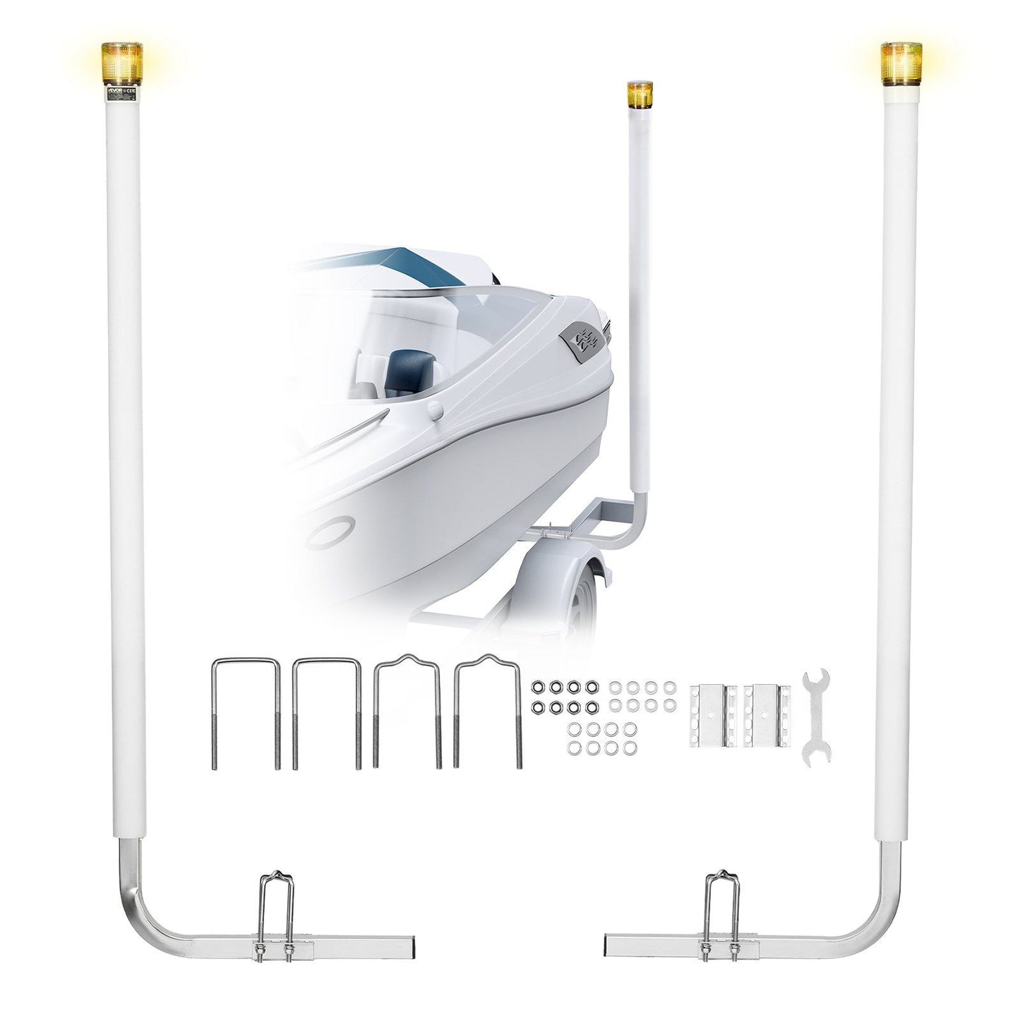 Boat Trailer Guide, 1670mm with LED Light Trailer Guide Poles, 2PCS High-Hardness Steel Guide-Ons, Wide Adjustable Trailers Guides with PVC Pipes, for Ski Boat, Fishing Boat, Sailboat Trailers